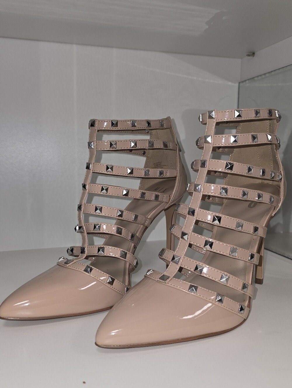NWOT Nude Studded Strappy High Heel Pumps - Picture 2 of 7